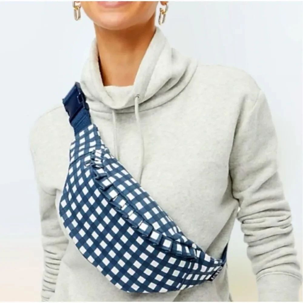 J. Crew Blue Gingham Ruffled Belt Bag NWOT